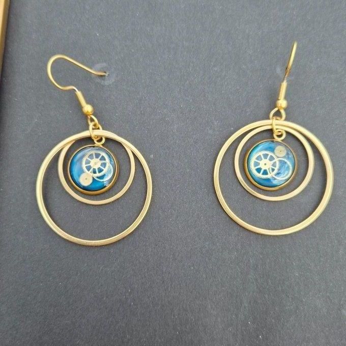 Boucles d'oreilles créoles bleu 